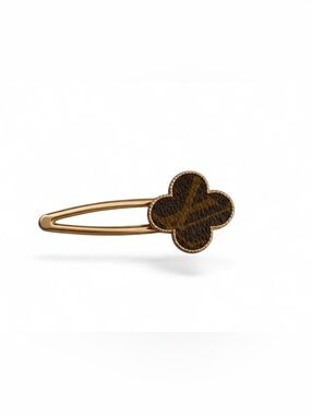 Upcycled Louis Vuitton Gold Tone Clover Hair Clip with Brown Monogram Accent